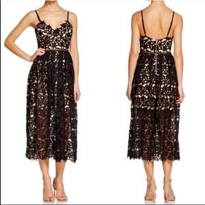 Aqua Black Lace Overlay Tan Lining Spaghetti Strap Cami Midi Dress SM